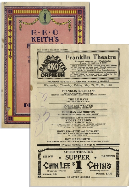 1931 RKO Program Advertising ''Howard--Fine and Howard'' -- 10pp. Color Program From Brooklyn's Keith's Franklin Theater Measures 5.25'' x 7.75'' -- Mild Soiling & Some Writing by a Child, Very Good